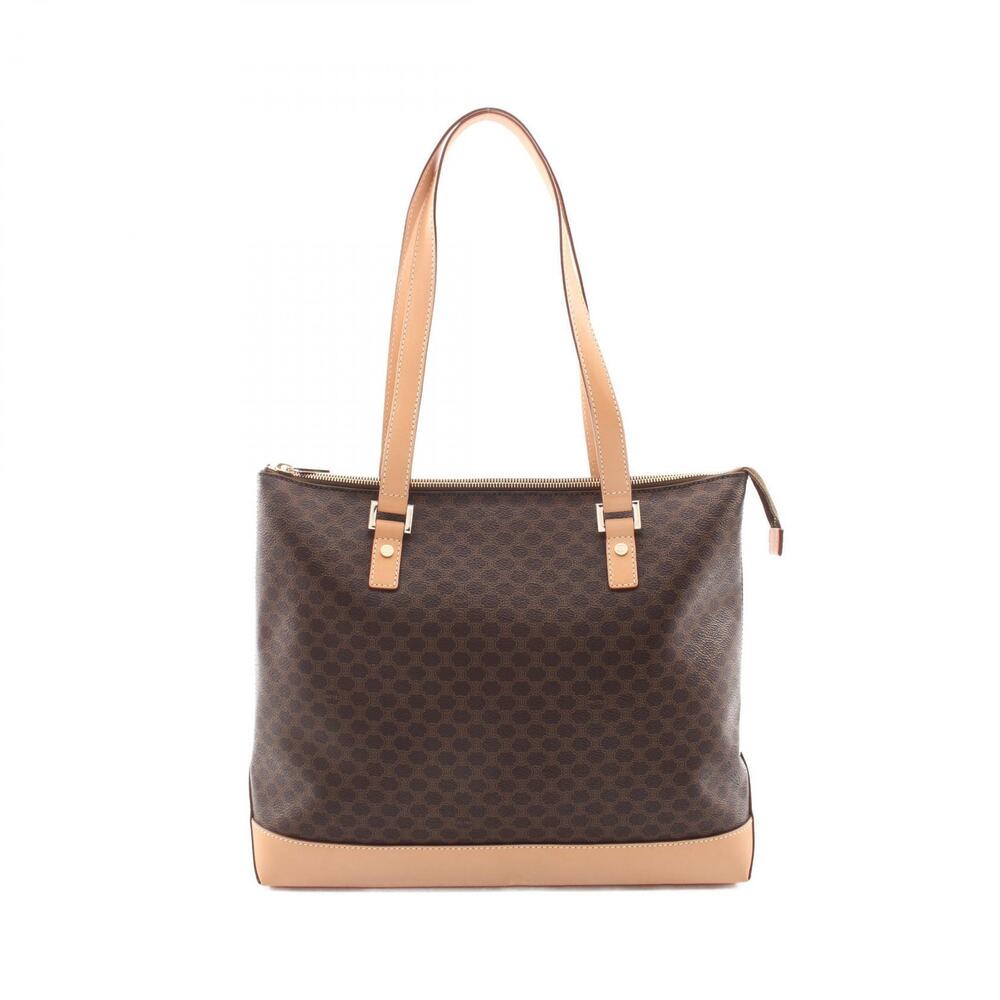 Celine Macadam Tote Bag Canvas Leather Brown
